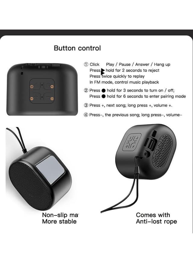 مكبر صوت لاسلكي صغير متعدد المنافذ أسود |  Yesido Mini Bluetooth Speaker Super Bass With Built In Aux