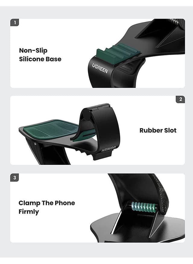 UGREEN Car Phone Clip Holder For iPhone 12/12 Pro 11 Pro Max XS XR 8 7 SE Samsung S20 S10 A71 A21s Huawei P40 P30 Nokia OnePlus Black