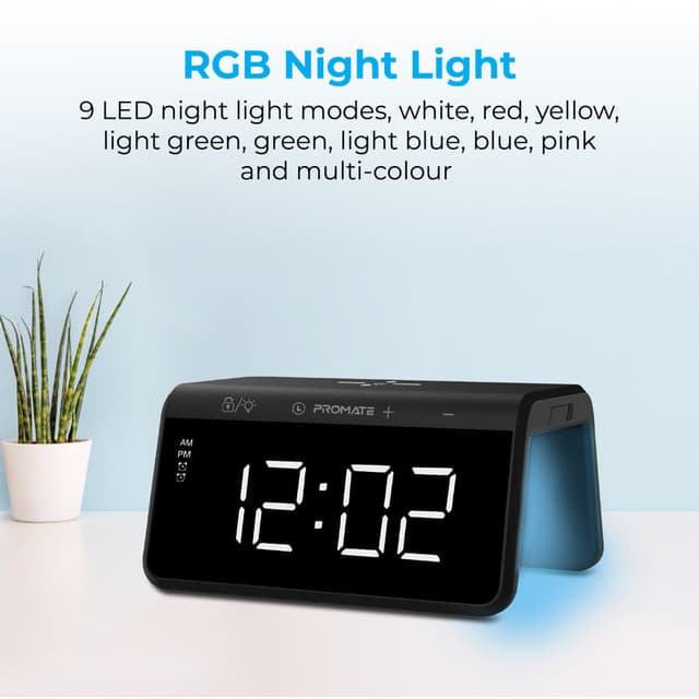 منبه ذكي 3 في 1  PROMATE Multi-Function LED Alarm Clock with 10W Wireless Charger
