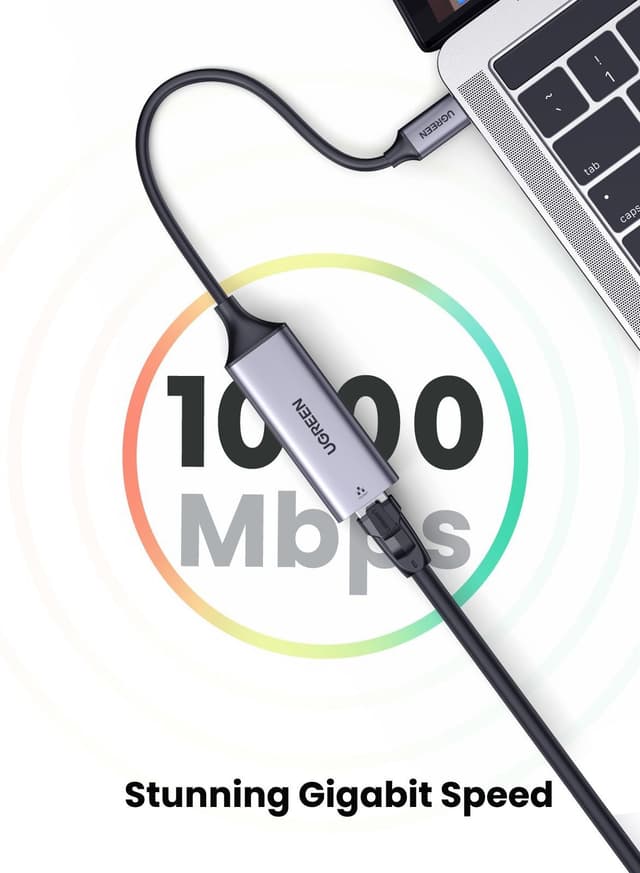 محول USB C إلى Ethernet جيجابت RJ45 شبكة سلكية Thunderbolt 3 LAN متوافق مع MacBook Surface Pro iPad Pro 2021 Switch PS5 XPS15 13 Galaxy Tabs ( USB C to Ethernet Adapter Gigabit  RJ45 Wired Network)