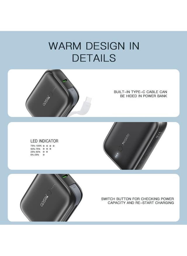 Yesido YP-18 Super Mini 10,000 Mah Power Bank Compatible with PD3.0 / WC3.0 /FCP/AFC