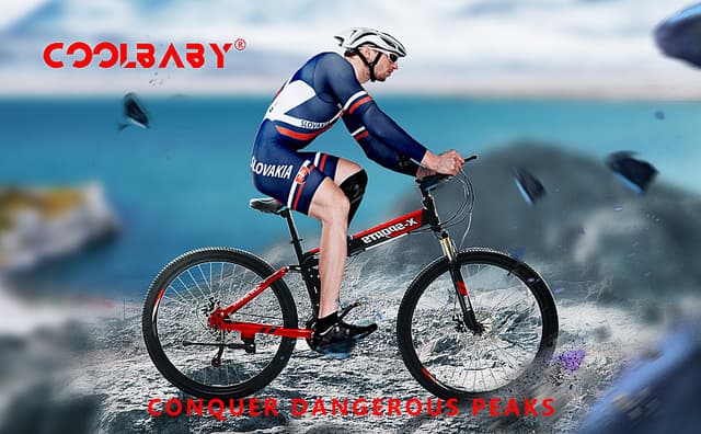 Cool Baby COOLBABY ZXCA1 Mountain Bike 26 inch Folding Bikes with Iron mountain frame, Featuring Ordinary double cutter ring and 21 Speed Shifter, Anti-Slip Bicycles（Gifts: helmets and gloves）