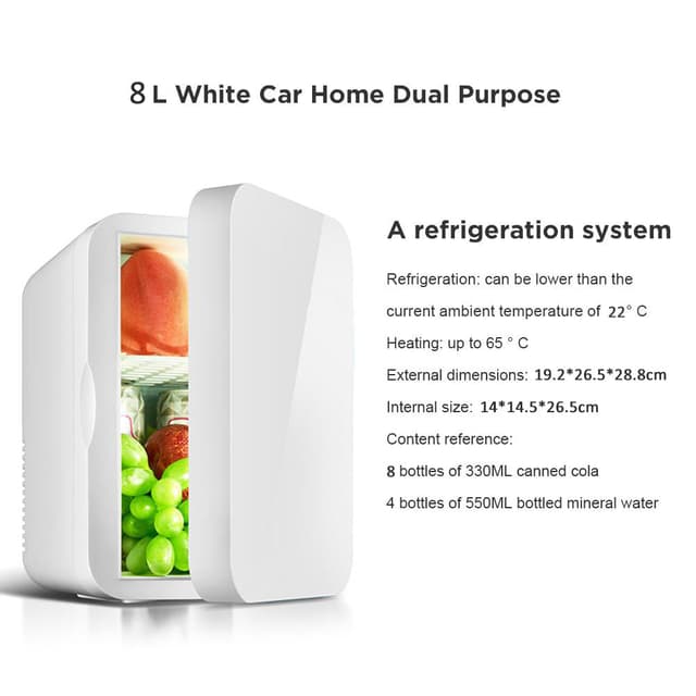 ثلاجة صغيرة للسيارة 8L أبيض Small Car Home Fridge Portable - COOLBABY