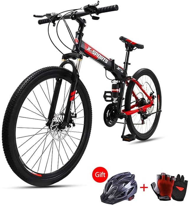 Cool Baby COOLBABY ZXCA1 Mountain Bike 26 inch Folding Bikes with Iron mountain frame, Featuring Ordinary double cutter ring and 21 Speed Shifter, Anti-Slip Bicycles（Gifts: helmets and gloves）