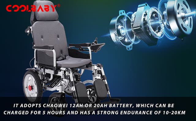 Cool Baby COOLBABY DDLY02 Electric Power Wheelchair Can Fold Lightweight Elderly Disabled Intelligent Adjustment Automatic Full-lying Electric Wheelchair