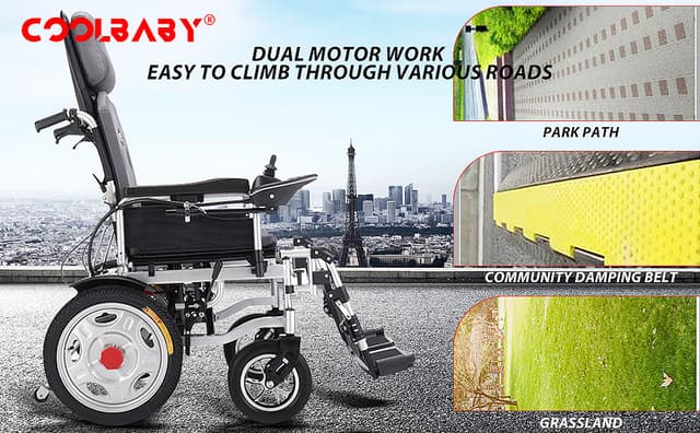Cool Baby COOLBABY DDLY02 Electric Power Wheelchair Can Fold Lightweight Elderly Disabled Intelligent Adjustment Automatic Full-lying Electric Wheelchair