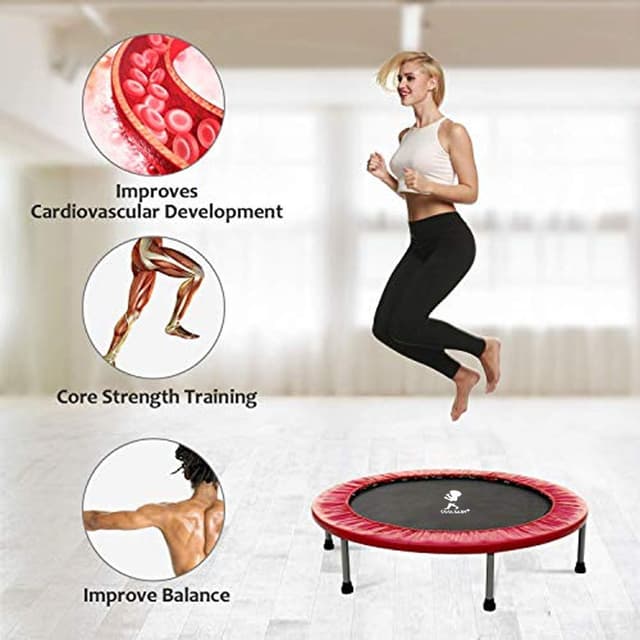 Cool Baby COOLBABY HP8962-RD 40 Inch Mini Exercise Trampoline for Adults or Kids - Indoor Fitness Rebounder Trampoline-Red