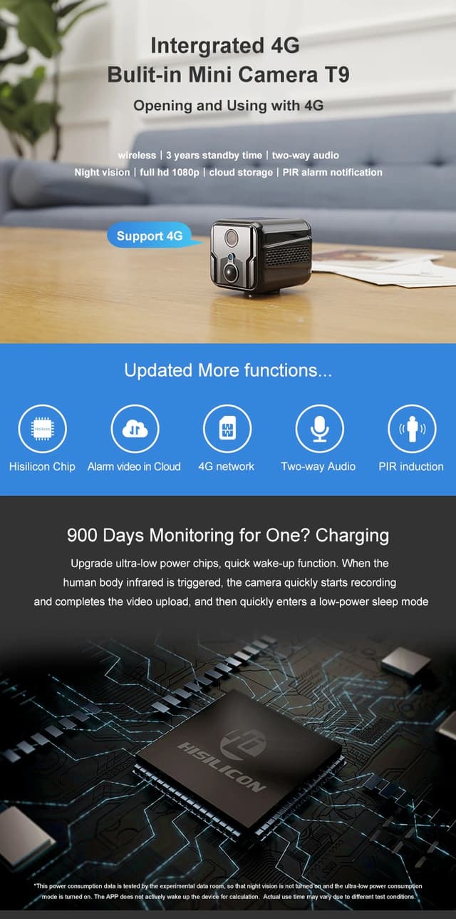 T9G2 Smart Mini 4G Nano SIM card IP Security Camera 1080P