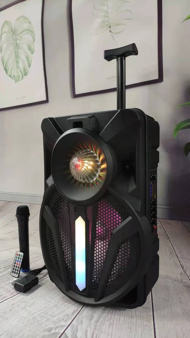 مكبرات صوت مع مايك محمول أسود كروني Crony Black Portable Microphone With Party Speaker