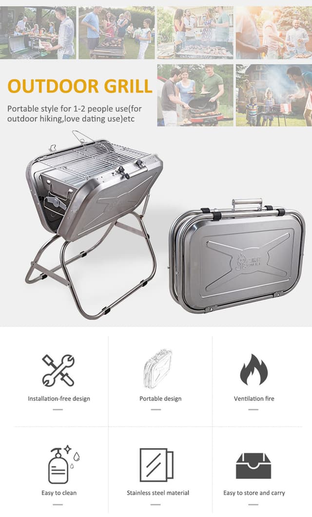 CRONY 8828 Portable grill Folding Stainless Steel Commercial Portable Outdoor Camping Charcoal Bbq Grill