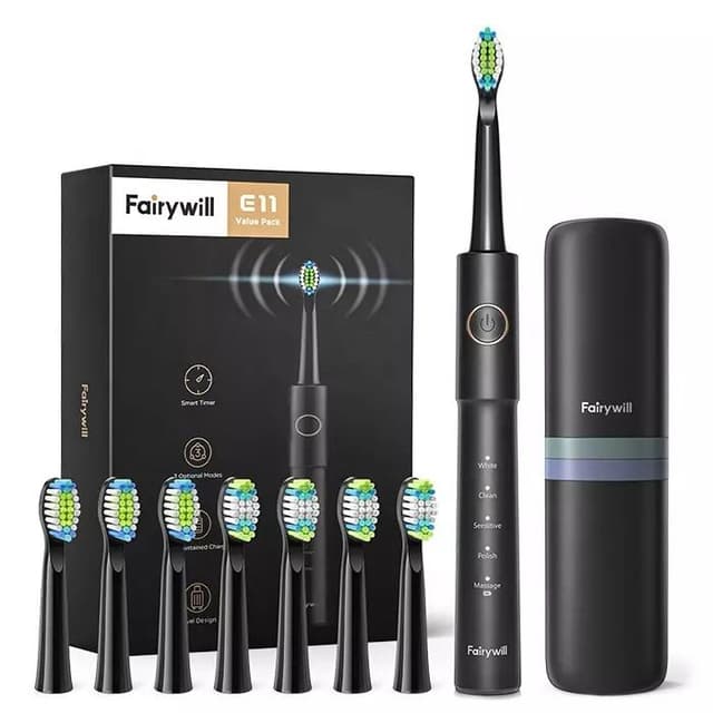 Fairywill E11 Sonic Electric Toothbrush with 8 Bursh Heads Travel Case