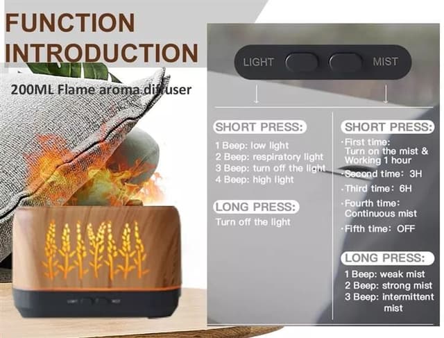 مرطب ومعطر للهواء 3D Warm Flame Led Mist Air Humidifier Essential Oil Diffuser مع ريموت كنترول