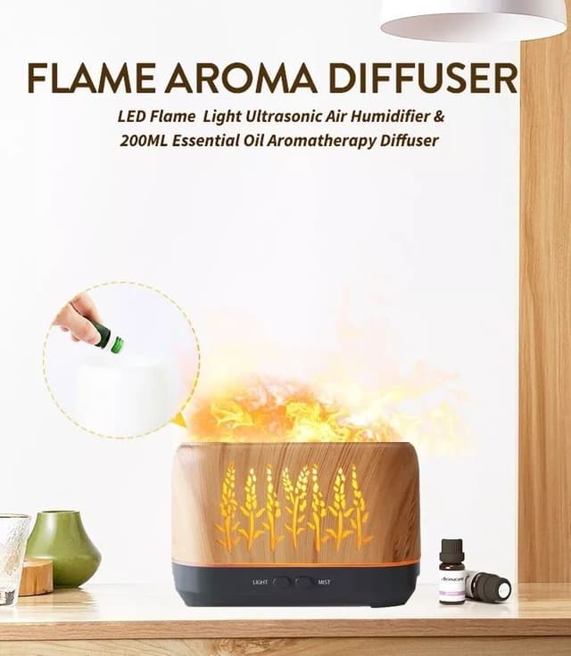 مرطب ومعطر للهواء 3D Warm Flame Led Mist Air Humidifier Essential Oil Diffuser مع ريموت كنترول