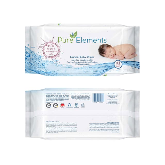 Pure Elements - Rose Natural Baby Wipes 64 Wipes