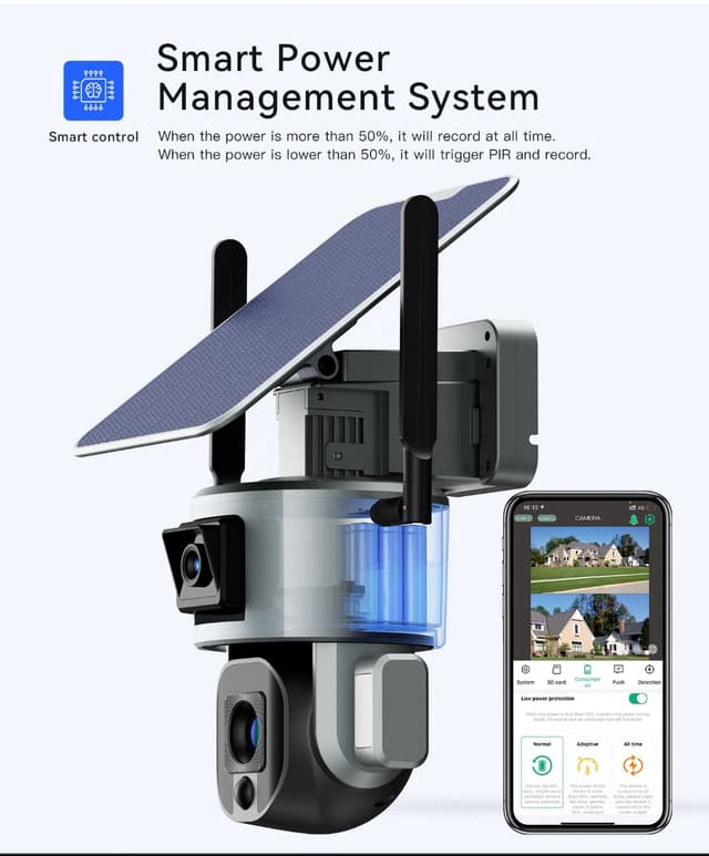 كاميرا المراقبة الخارجية بالطاقة الشمسية بعدستين Dual Linkage 4G Solar PTZ Smart Camera