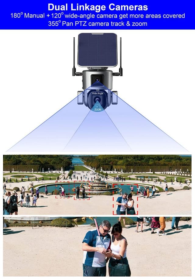 كاميرا المراقبة الخارجية بالطاقة الشمسية بعدستين Dual Linkage 4G Solar PTZ Smart Camera