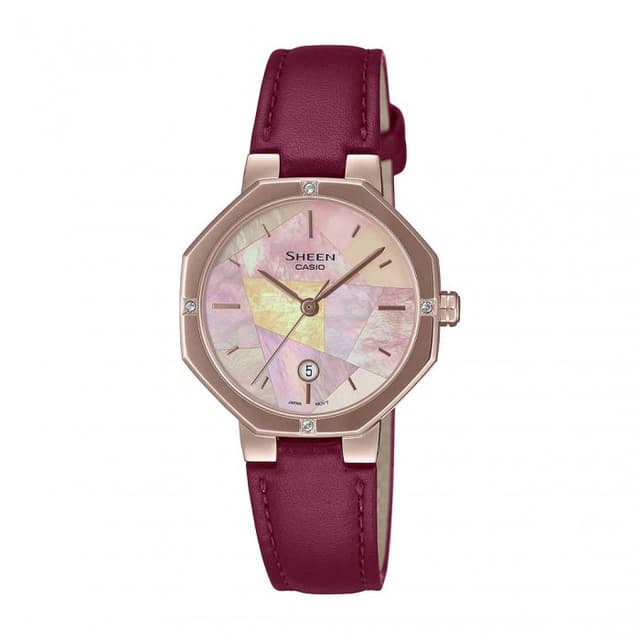 ساعة كاسيو شين نسائي أنالوغ جلد أحمر Casio SHEEN Women Analog Watch SHE-4543CGL-4AUDF