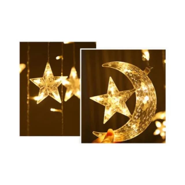 Toby's Ramadan Crescent Moon Star Curtain LED Fairy Lights