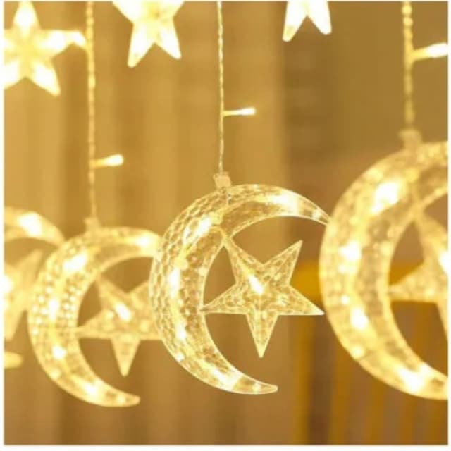 Toby's Ramadan Crescent Moon Star Curtain LED Fairy Lights