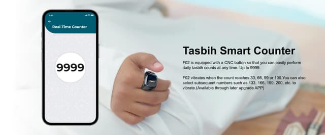 خاتم الاستغفار الذكي آي قبلة iQibla Zikr Ring F02