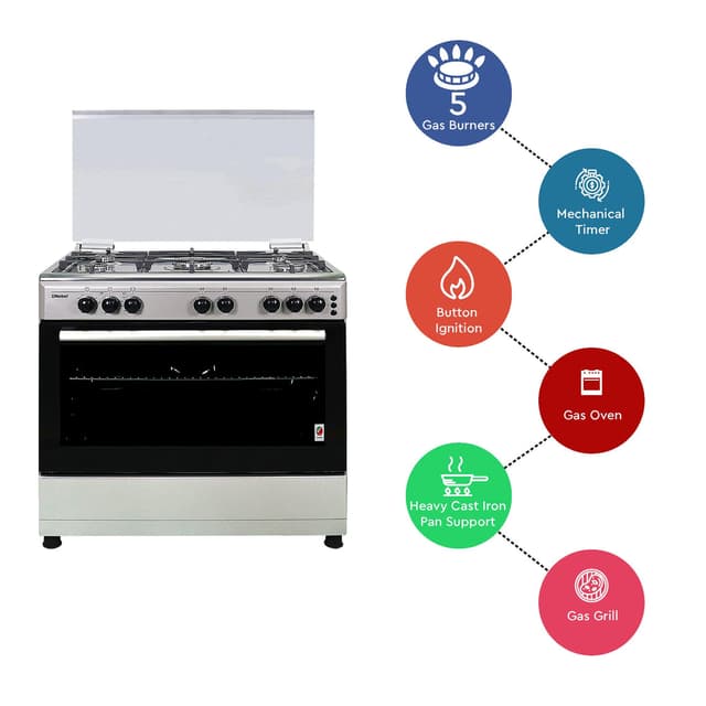 Nobel Gas Cooker Stainless Steel 90x60cm 5 Gas Burners Turkey
