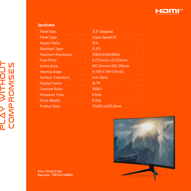 Porodo Gaming Wide-Curved Monitor 32″