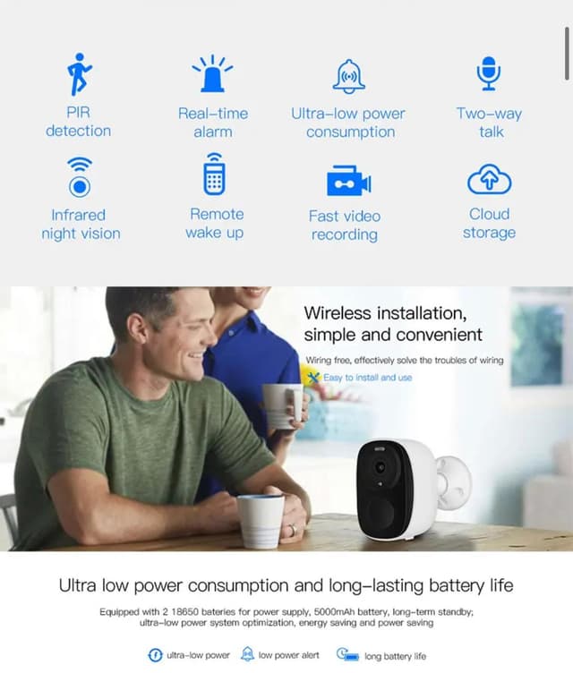 Smart Wireless Battery Camera With Solar Panel