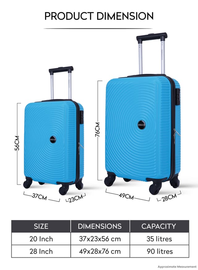 Para John 2-Pieces Hardside Travel Trolley Luggage Set Blue 20/28