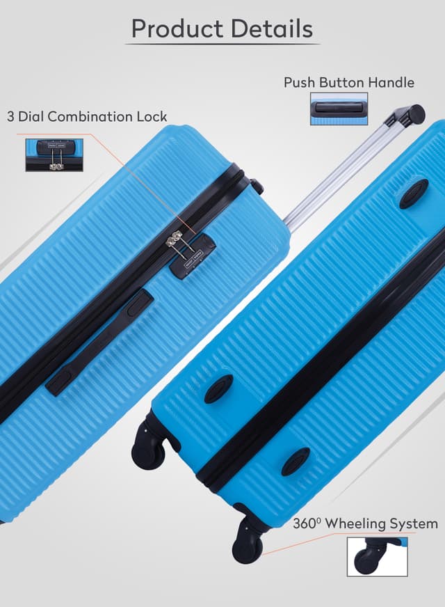 Para John 2-Pieces Hardside Travel Trolley Luggage Set Blue 20/28