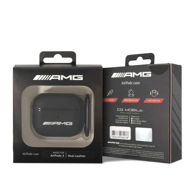 جراب سماعات ابل ايربودز 3 جلد من مرسيدس اي ام جي أسود AMG Leather Case For Airpods 3