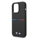 BMW M Collection Magsafe Liquid Silicone Case Printed UV Varnish Pattern, Tricolor Line & Logo For iPhone 14 Pro Max - Black [ BMHMP14X22SMPK ]