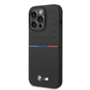 BMW M Collection Magsafe Liquid Silicone Case Printed UV Varnish Pattern, Tricolor Line & Logo For iPhone 14 Pro Max - Black [ BMHMP14X22SMPK ]