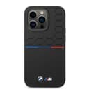 BMW M Collection Magsafe Liquid Silicone Case Printed UV Varnish Pattern, Tricolor Line & Logo For iPhone 14 Pro Max - Black [ BMHMP14X22SMPK ]