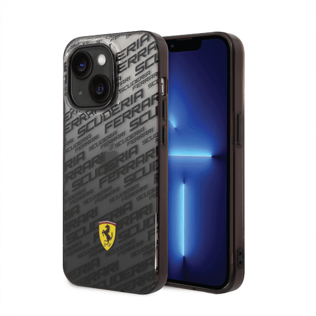 Ferrari Gradient PC/TPU Case With Allover Scuderia & Dyed Bumper For iPhone 14 Plus - Black [ FEHCP14MEAOK ]