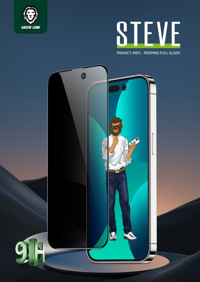 Green Lion Green 9H Steve Privacy Full Glass Screen Protector for iPhone 14 Pro ( 6.1" ) - Black [ GN9HSPY14P ]