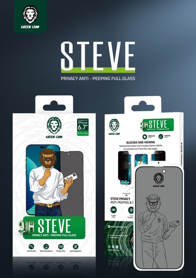 Green Lion Green 9H Steve Privacy Full Glass Screen Protector for iPhone 14 Pro ( 6.1" ) - Black [ GN9HSPY14P ]