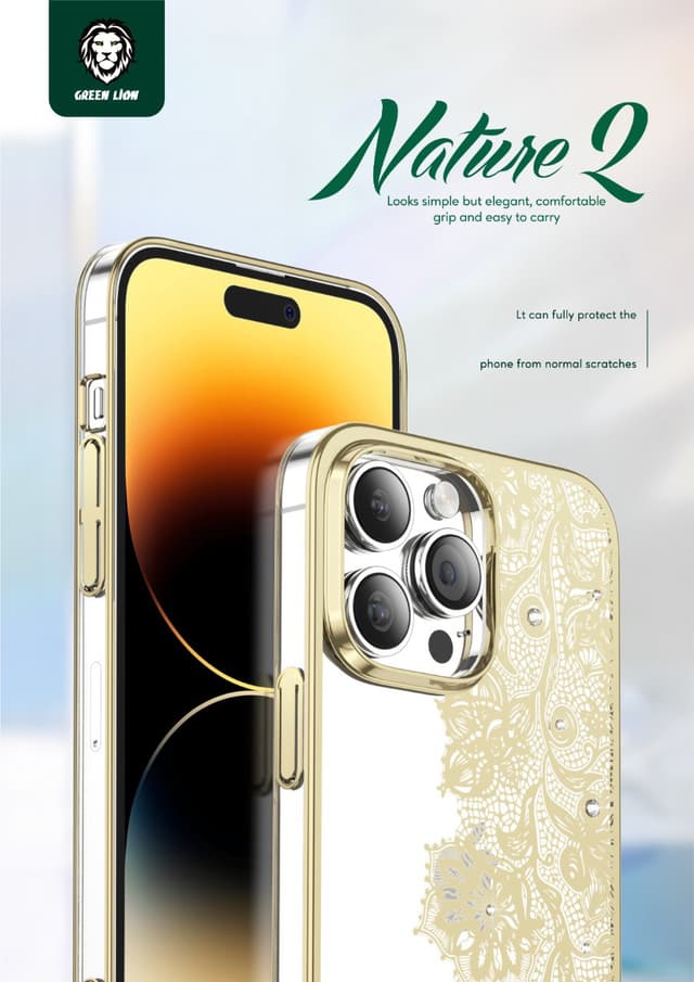 Green Lion Nature 2 Butterfly Case for iPhone 14 Pro ( 6.1" ) - Gold [ GNN2BT14PGD ]
