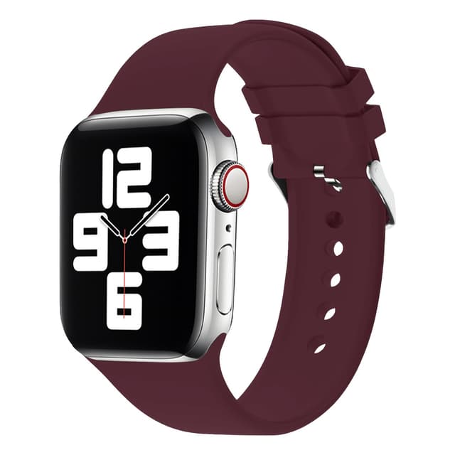 حزام ساعة ابل قياس 42/44/45 ملم سيليكون أحمر جرين Green Silicone Band with Buckle Watch Strap for Apple Watch 42/44/45MM Wine Red