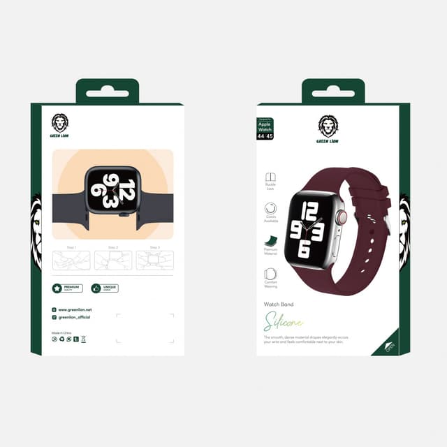 حزام ساعة ابل قياس 42/44/45 ملم سيليكون أحمر جرين Green Silicone Band with Buckle Watch Strap for Apple Watch 42/44/45MM Wine Red