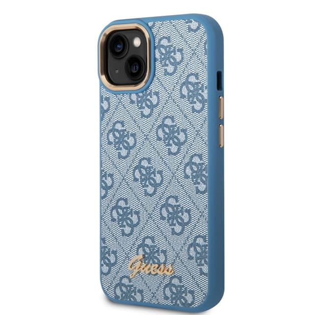 Guess PC/TPU 4G PU Case With Metal Camera Outline & Buttons For iPhone 14 Plus - Blue [ GUHCP14MHG4SHB ]