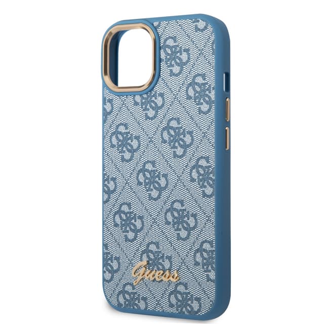 Guess PC/TPU 4G PU Case With Metal Camera Outline & Buttons For iPhone 14 Plus - Blue [ GUHCP14MHG4SHB ]