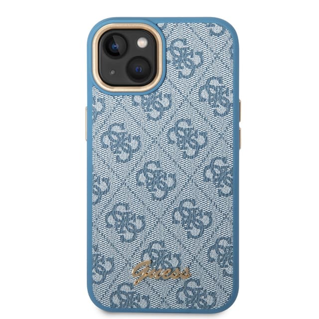 Guess PC/TPU 4G PU Case With Metal Camera Outline & Buttons For iPhone 14 Plus - Blue [ GUHCP14MHG4SHB ]