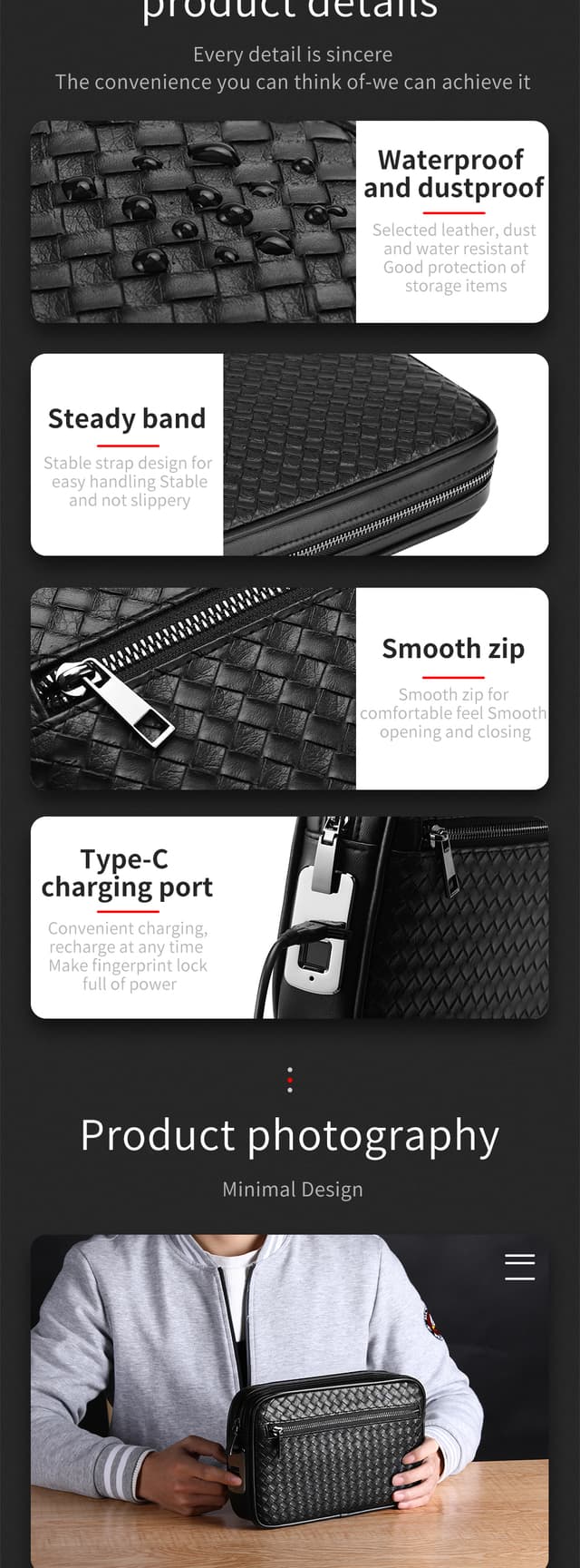 Leather Fingerprint Bag for Men