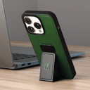 كفر ايفون جلد لجوال ايفون 14 برو بلون أخضر مع حامل تثبيت ليفيلو  Levelo Morphix Gripstand iPhone 14 Pro PU Leather Case Strom Forest Green