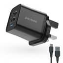 Porodo Dual USB Wall Charger 2.4A UK with PVC Type-C Cable 1.2m - Black (New model) [ PD-FWCH011-C-BK ]
