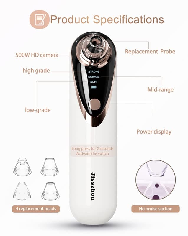 جهاز إزالة الرؤوس السوداء مع كاميرا جيستشو Jisszhou Blackhead Remover Vacuum with Camera And 4 Suction Heads