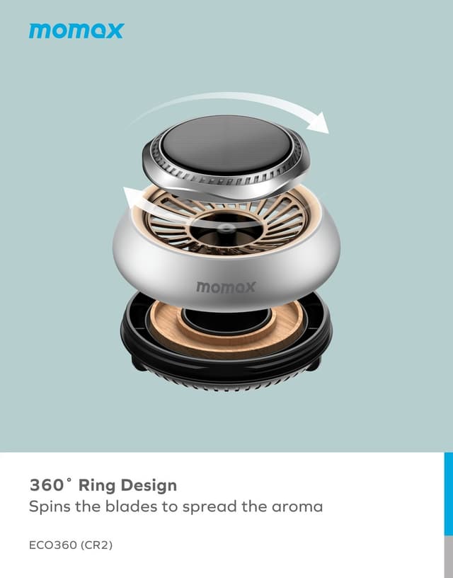 فواحة سيارة ايكو 360 تعمل بالطاقة الشمسية لون فضي من موماكس Momax eco360 solar car aroma diffuser