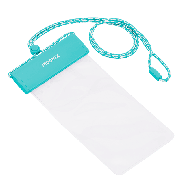 شنطة جوال مقاومة للماء لون شفاف مع علاقة بالرقبة من موماكس لون أزرق فاتح Momax waterproof pouch universal with neck strap