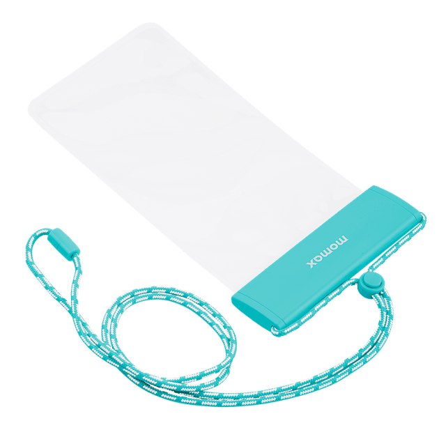 شنطة جوال مقاومة للماء لون شفاف مع علاقة بالرقبة من موماكس لون أزرق فاتح Momax waterproof pouch universal with neck strap