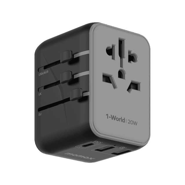 Momax 1-world 20w 3 port ac travel charger black